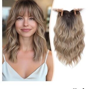 MARJORIE Hair Topper,14” Hair Pc.Synthetic Bangs, 6.5x6.5 Base Full Coverage Fit